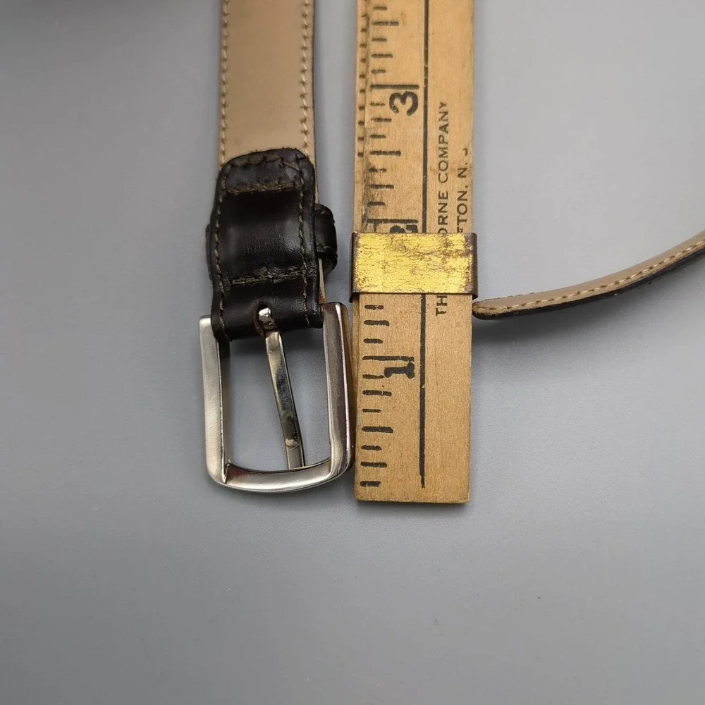 VTG Ann Taylor Dark Brown Leather Belt With Silver Cone Buckle Slim Italy Small‎